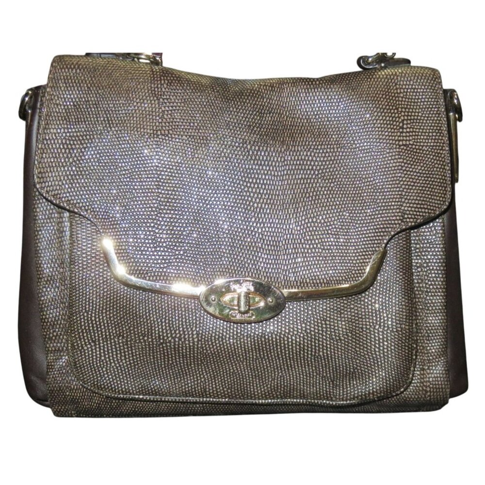 Coach 2013 Madison Glitter Lizard Sadie Flap Leather Crossbody Satchel in Brown